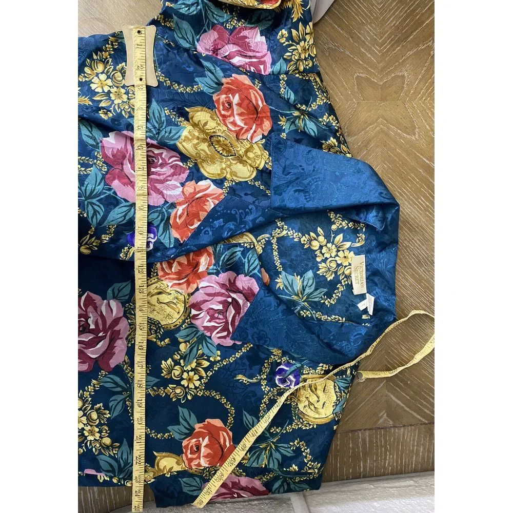Vtg Victorias Secret Gold Label Button Sleep Shirt Small Roses Green Floral Gold